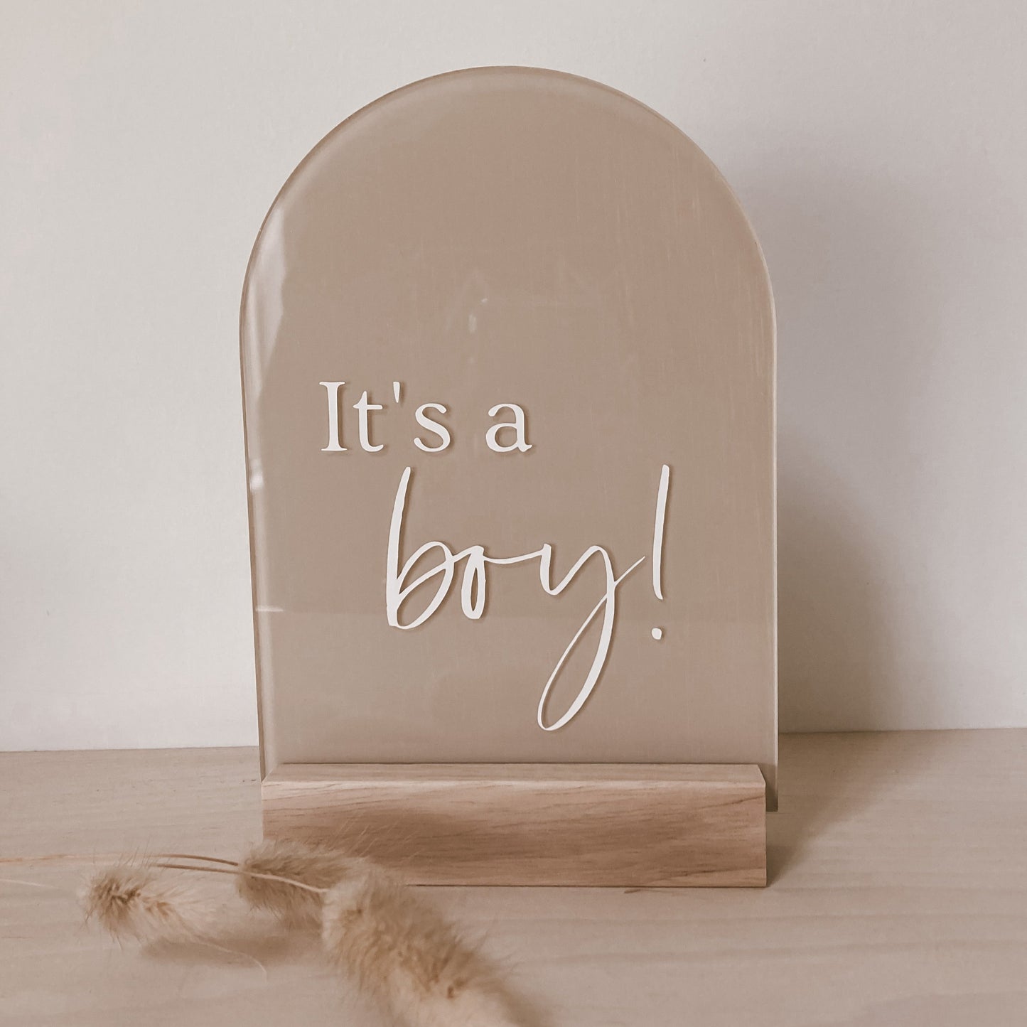 Acrylic gender reveal sign.